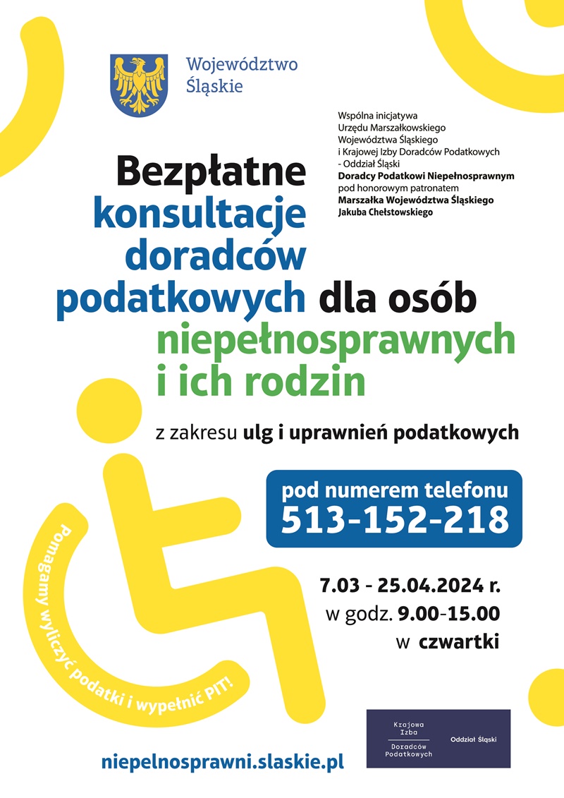 Plakat dot. XV edycja akcji Śląskiego Oddziału Krajowej Izby Doradców Podatkowych i Urzędu Marszałkowskiego Województwa Śląskiego, mat. pras